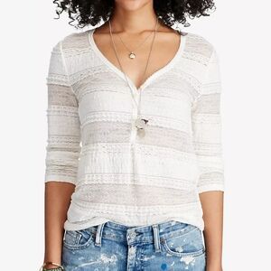 NWOT Denim & Supply Ralph Lauren‎ Lace Ivory Henley 3/4 Sleeve Top Small